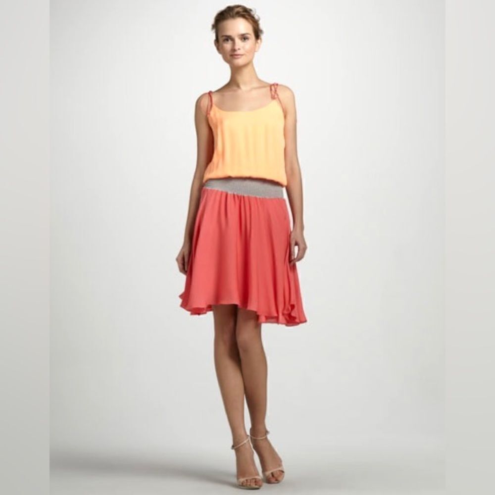 Halston Heritage 100% Silk Tie-Shoulder Colorblock Dress - Picture 3 of 10